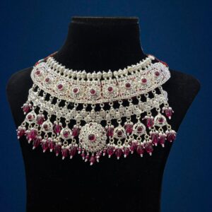 Traditional Silver Choker Necklace with Ruby Stone Detailing